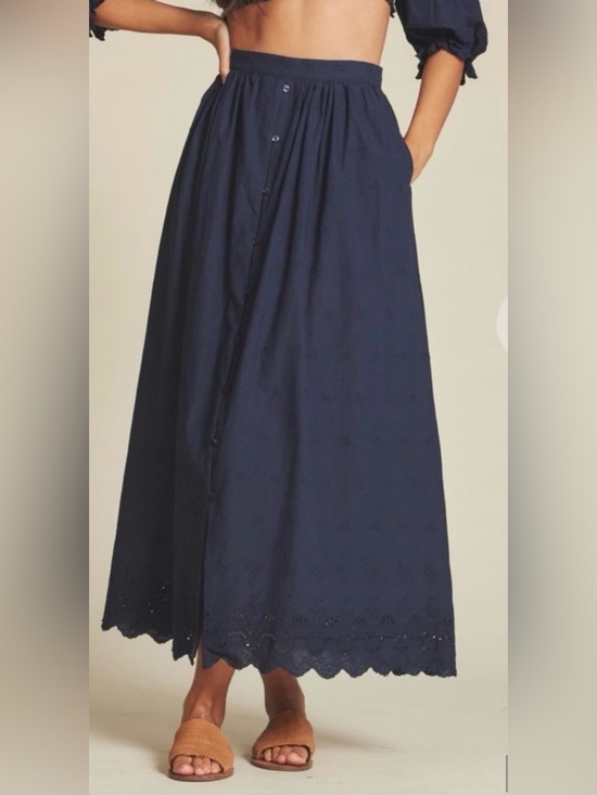 Trovata Dresses & Skirts - Trovata Navy Eyelet Button-Front Maxi Skirt
